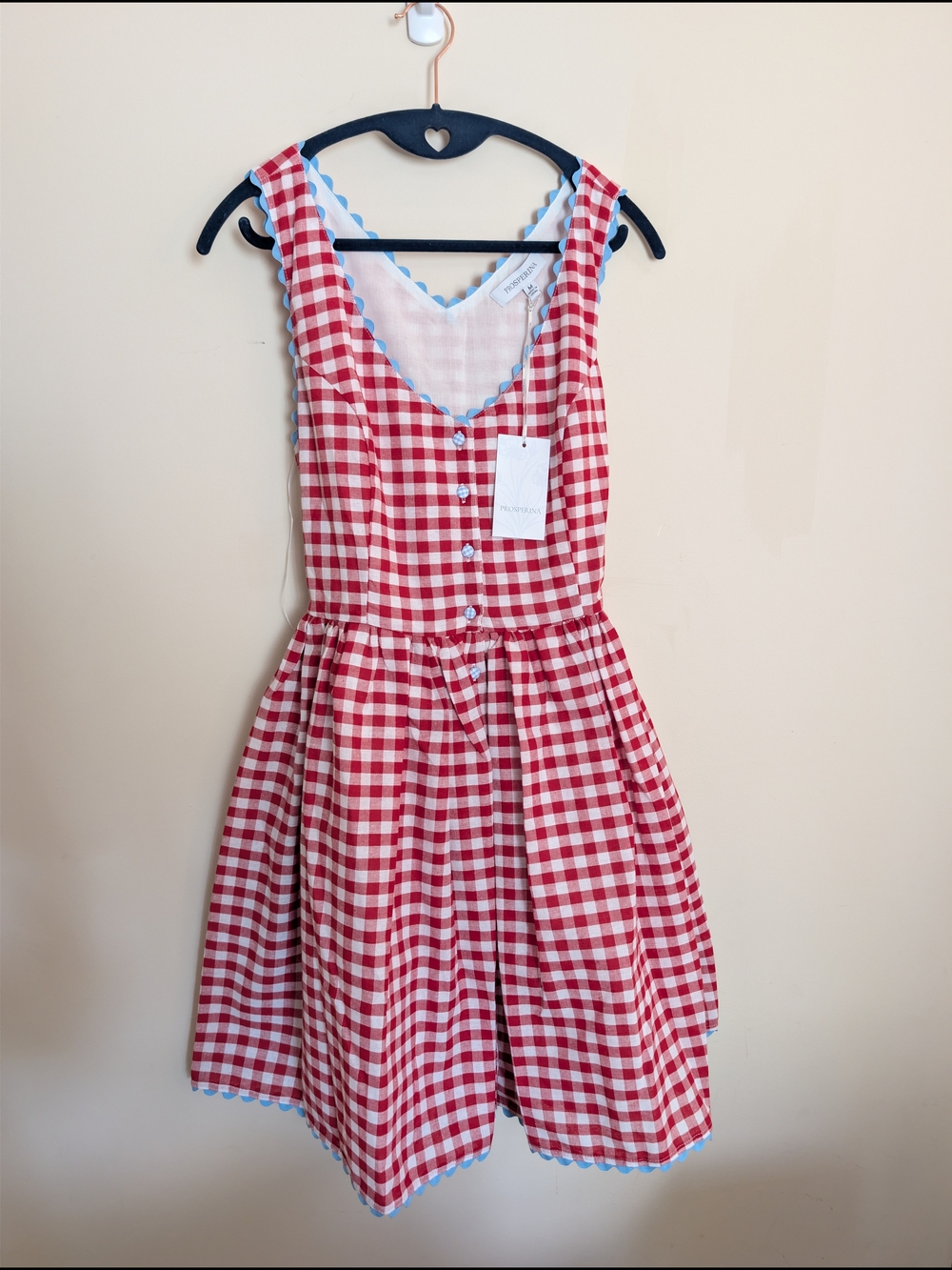 NWT Prosperina Lottie Red Gingham Cotton Dirndl Mini Dress Size M Blue Ric Rac